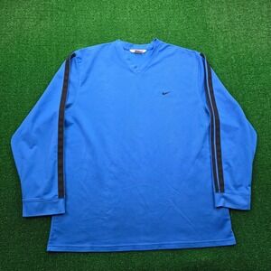 Nike Shirt Mens 2XL Blue V-Neck Long Sleeve Pullover Athletic Vintage Workout